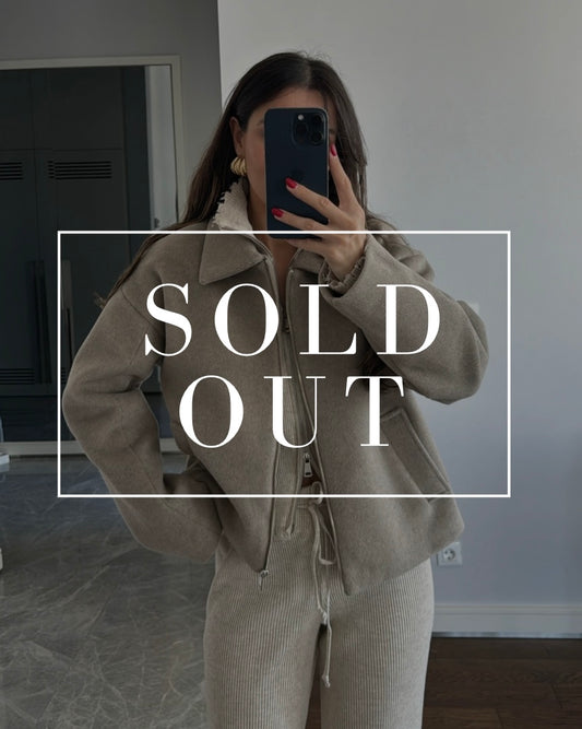 Sand Brown Wool Jacket with Zipper and Side Pockets