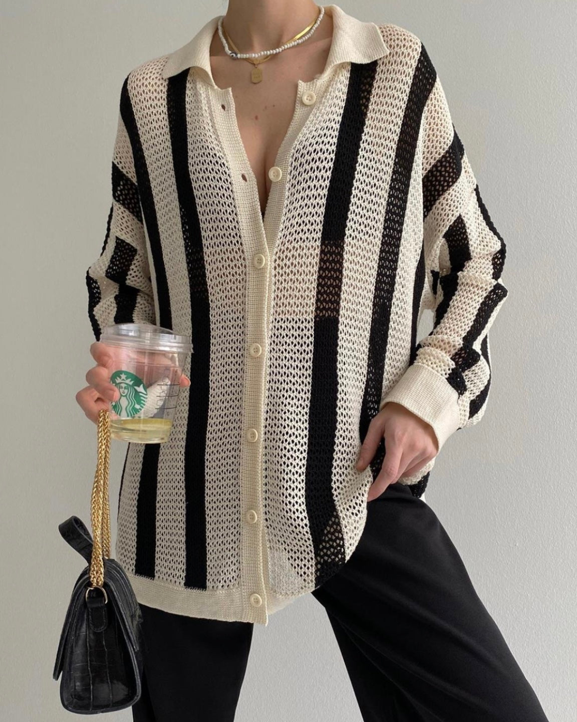 קרדיגן קרושה עם פסים