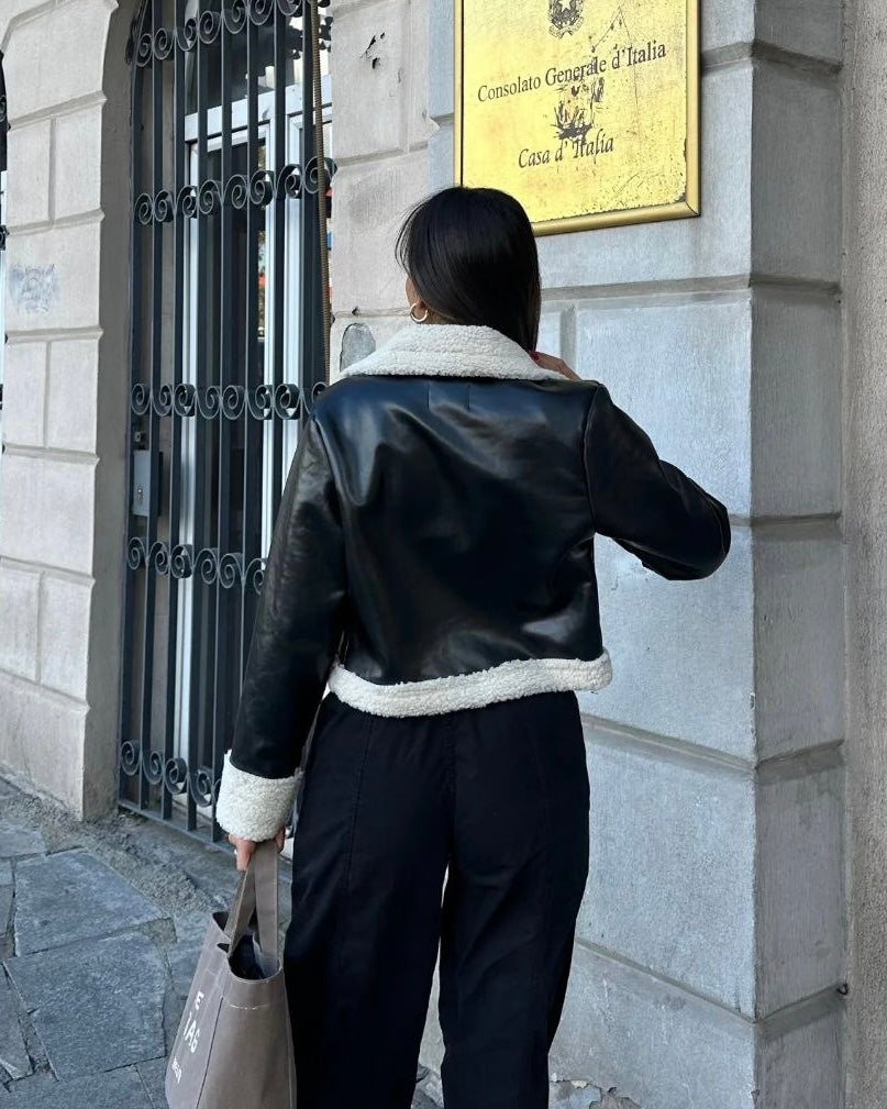 Cropped Black Leather Jacket