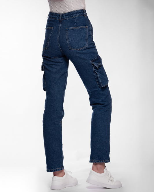 Dark Wash Cargo Jeans | جينز كارجو بلون غامق