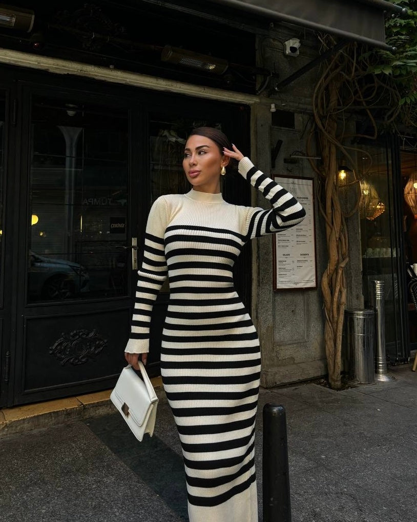 Striped Bodycon Dress | فستان كريمي مخطط