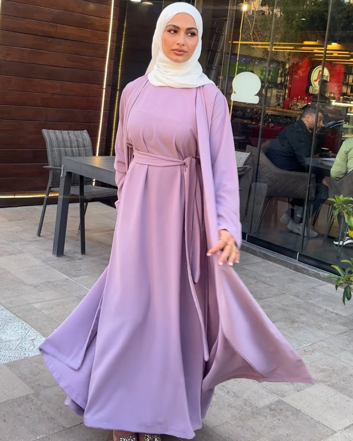 Elegant Lilac Abaya with Inner Dress | عباية أنيقة باللون الليلكي مع فستان داخلي