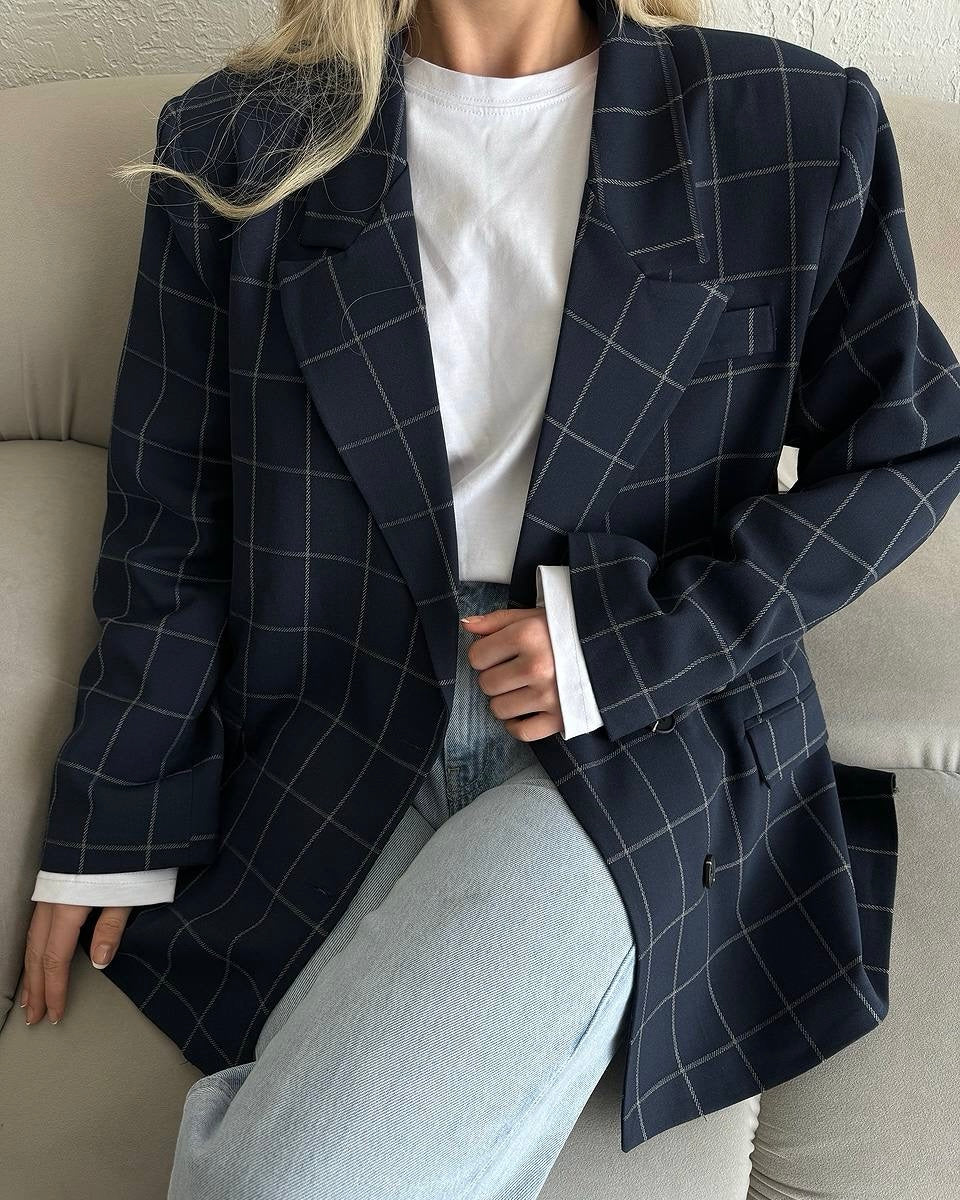 בלייזר משובץ אוברסייז כחול נייבי