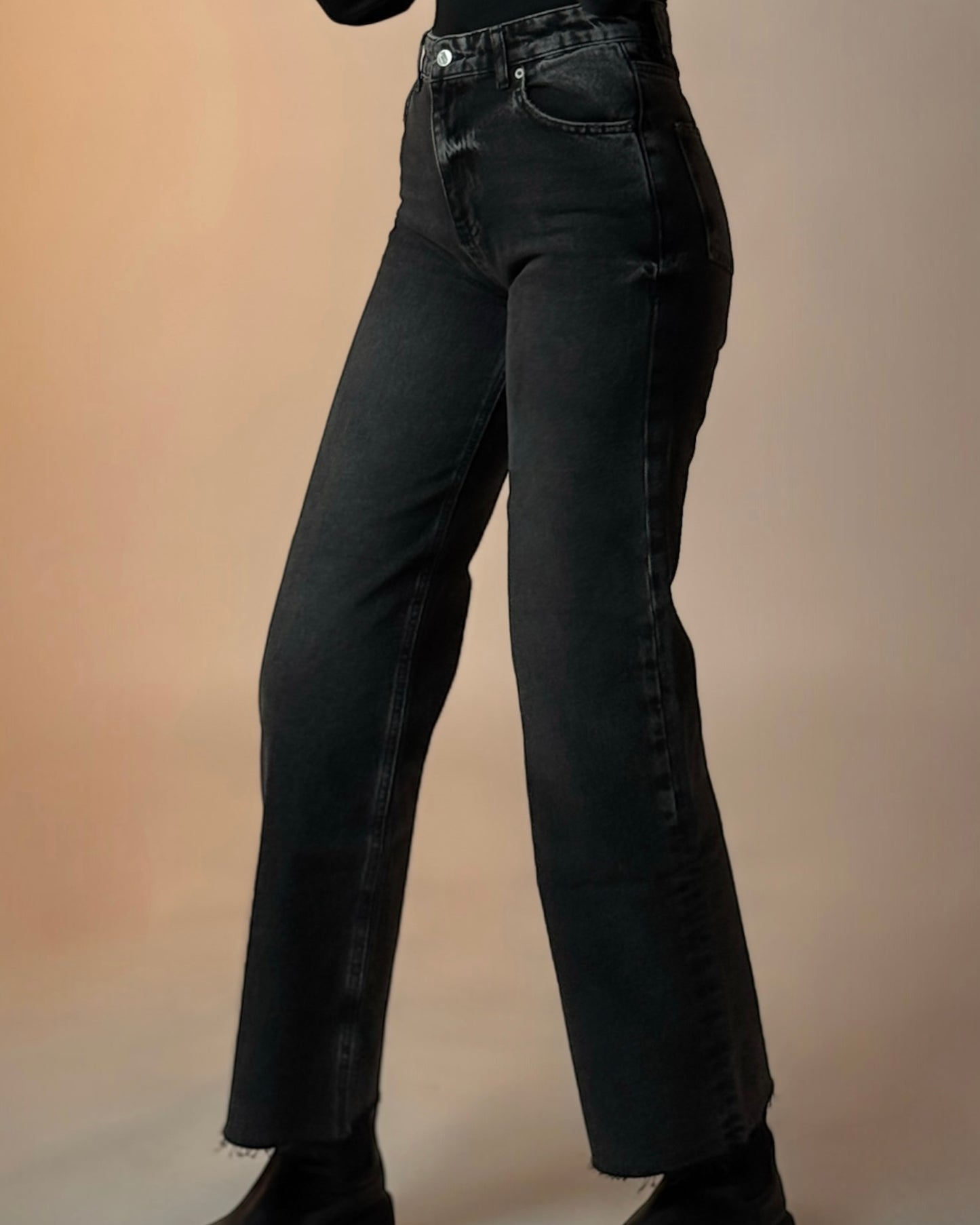Charcoal High-Waist Straight Jeans