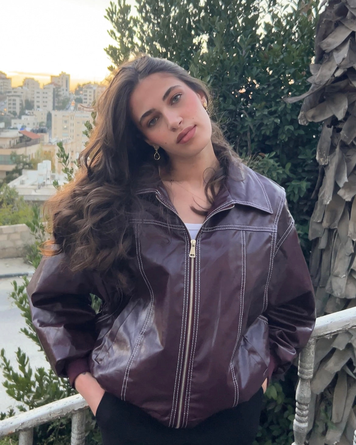 Timeless Brown Leather Bomber Jacket | جاكيت بومبر من الجلد باللون البني الكلاسيكي