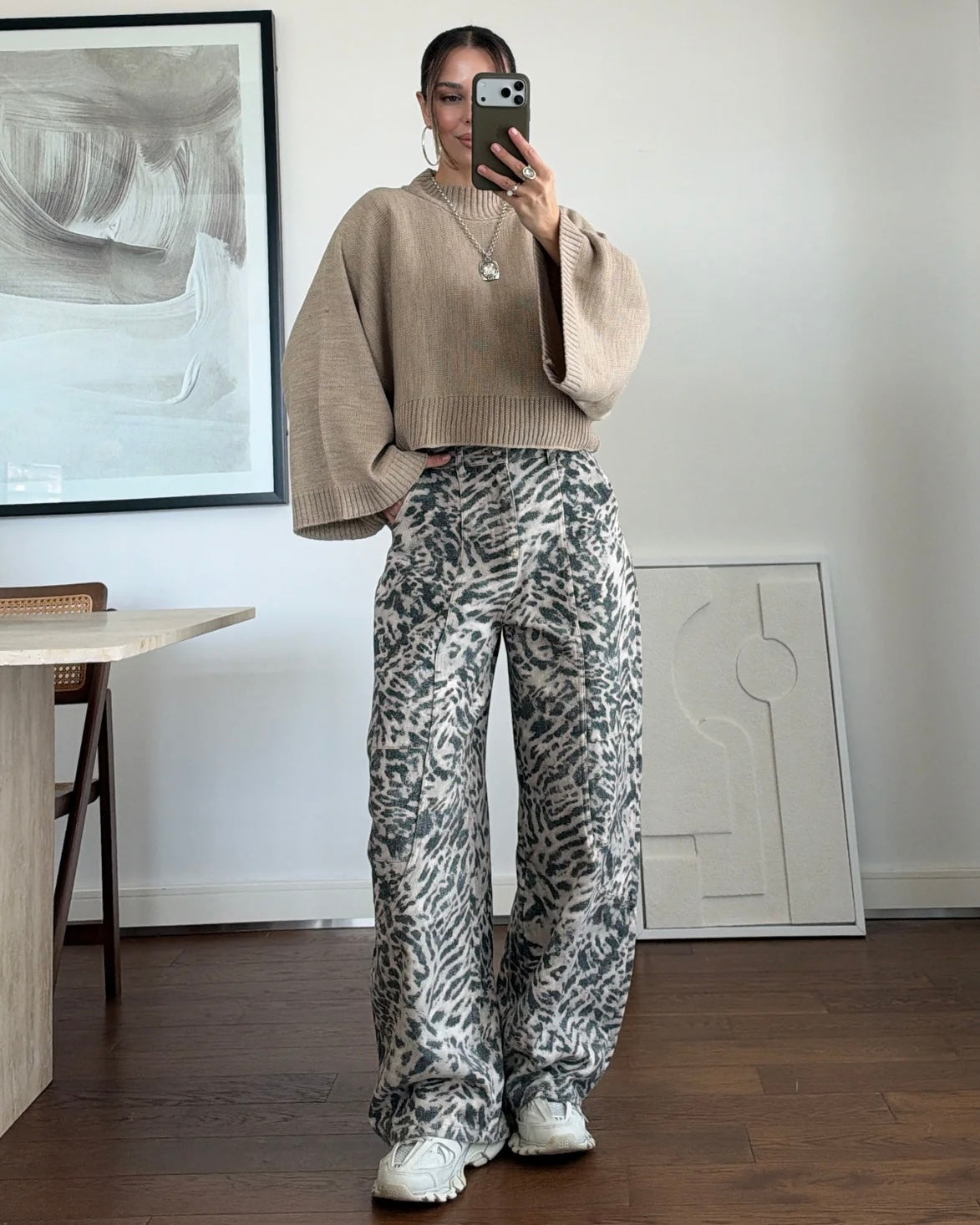 Oversized Knit Mock Neck Sweater with Wide Sleeves | بلوزة بقصّة أوفرسايز وأكمام واسعة