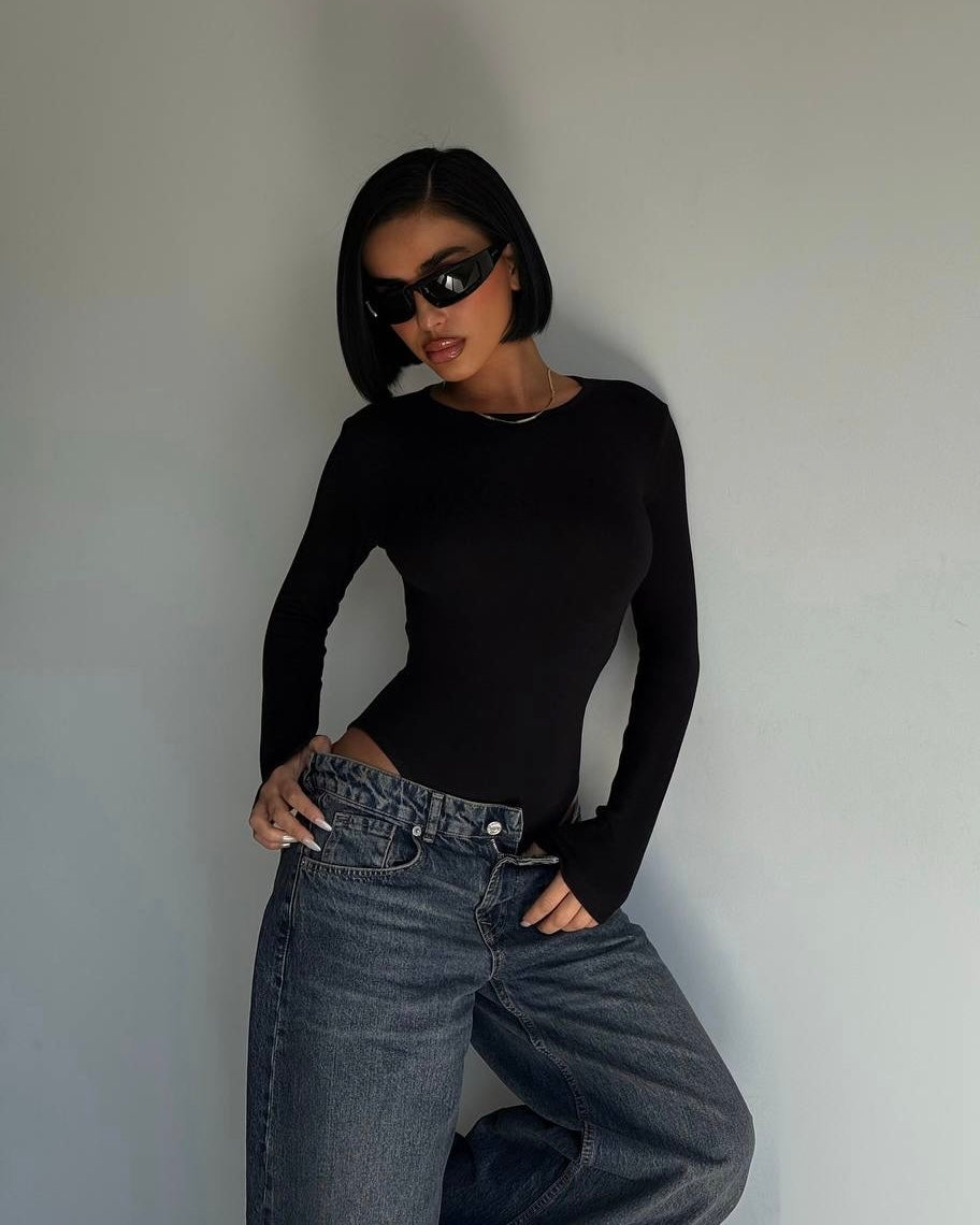 Nude Long Sleeve Bodysuit | بودي سوت نود بأكمام طويلة