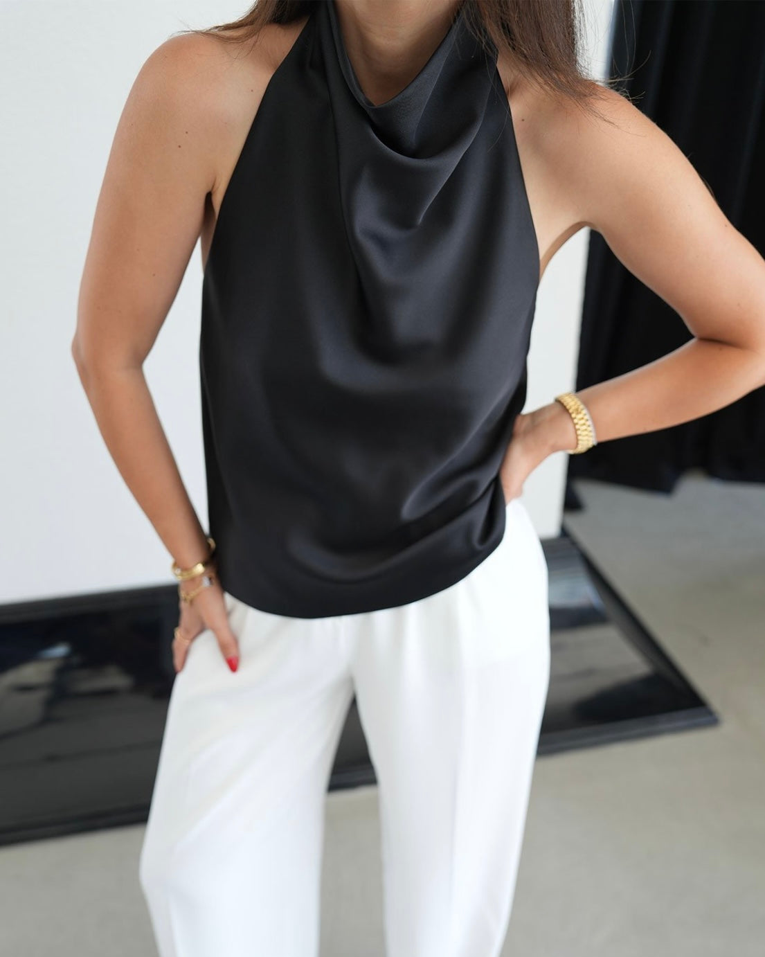 Elegant Brown Satin Halter Neck Top | توب ساتان بني أنيق بياقة هالتر