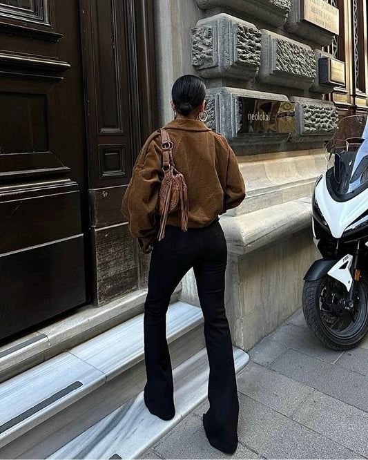 Black High-Waist Flared Denim Jeans | جينز شارلستون اسود بخصر عالٍ