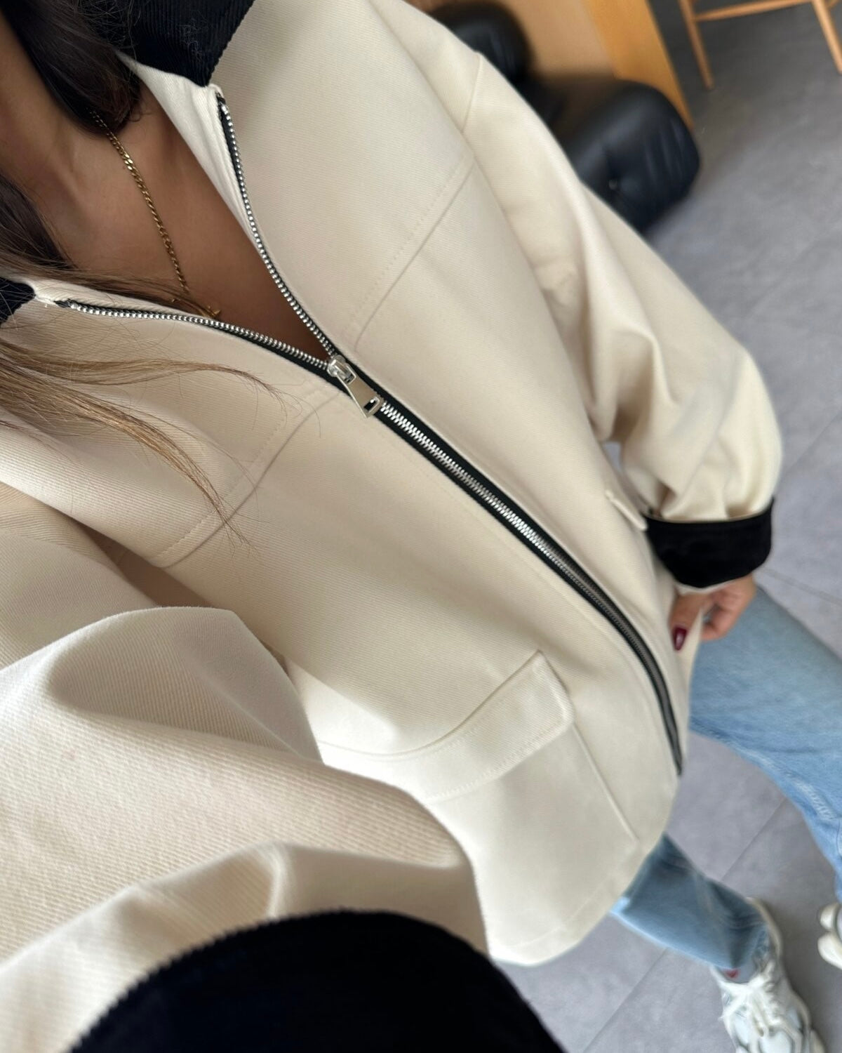 Cream Jacket with Black Cuffs & Collar