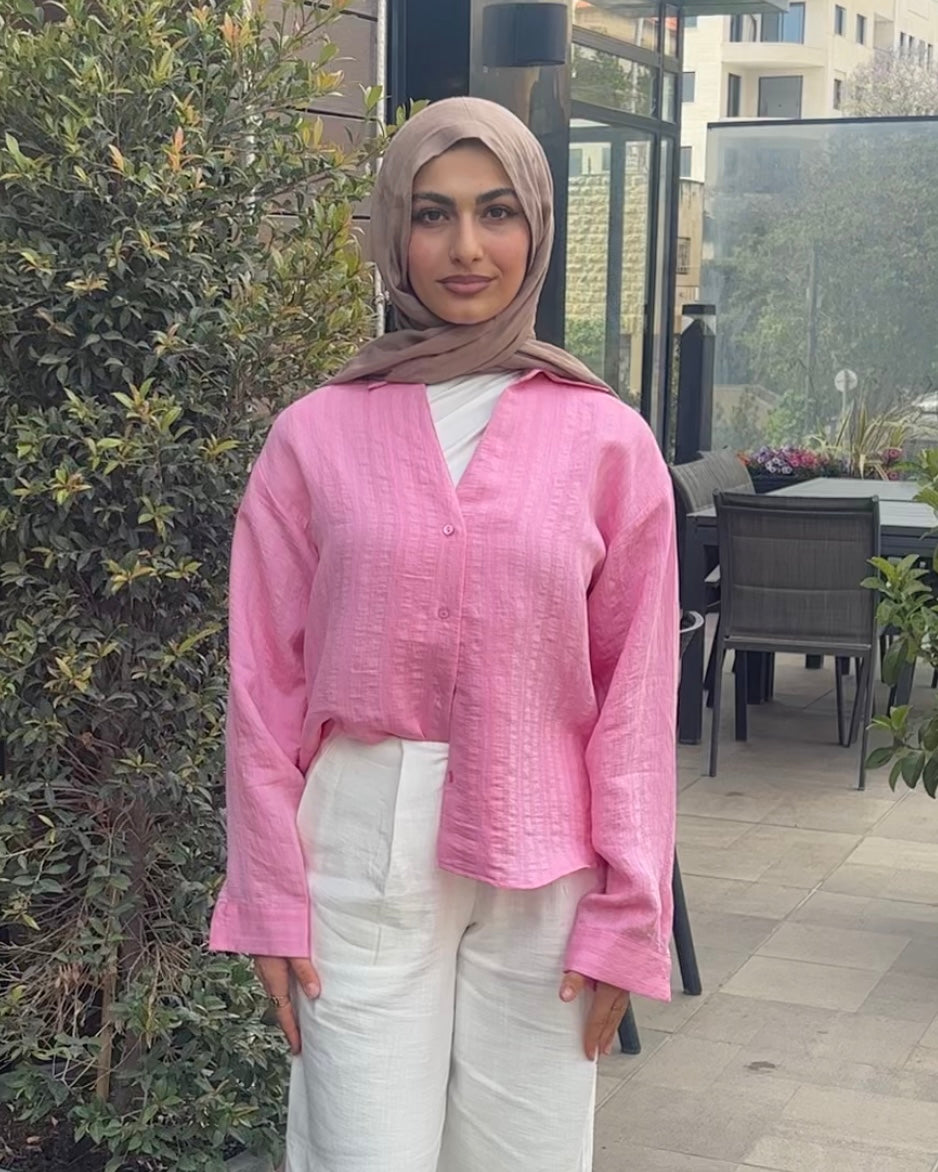 Casual Pink Striped Shirt | قميص كاجوال مخطط باللون الزهري