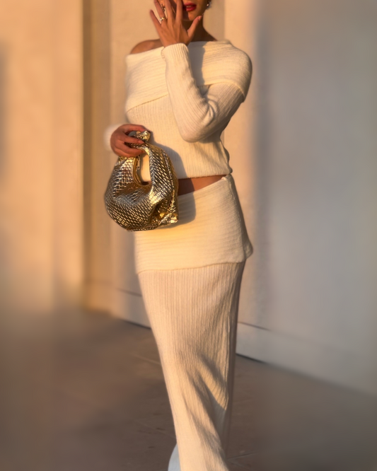 White Off-Shoulder Two-Piece Set