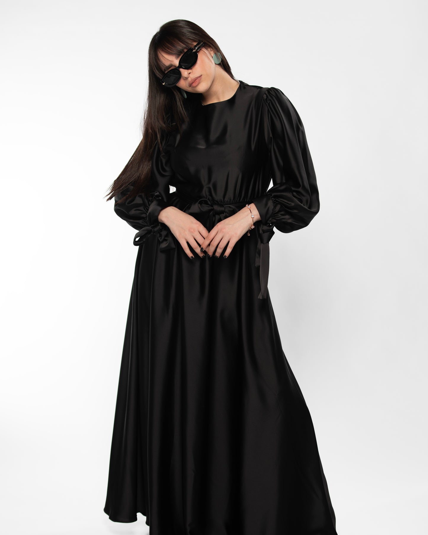 Maxi Satin Black Dress | فستان ساتان ماكسي أسود