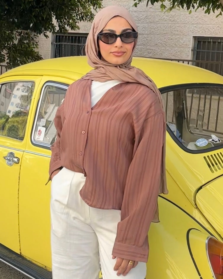 Casual Brown Striped Shirt | قميص كاجوال مخطط باللون البني