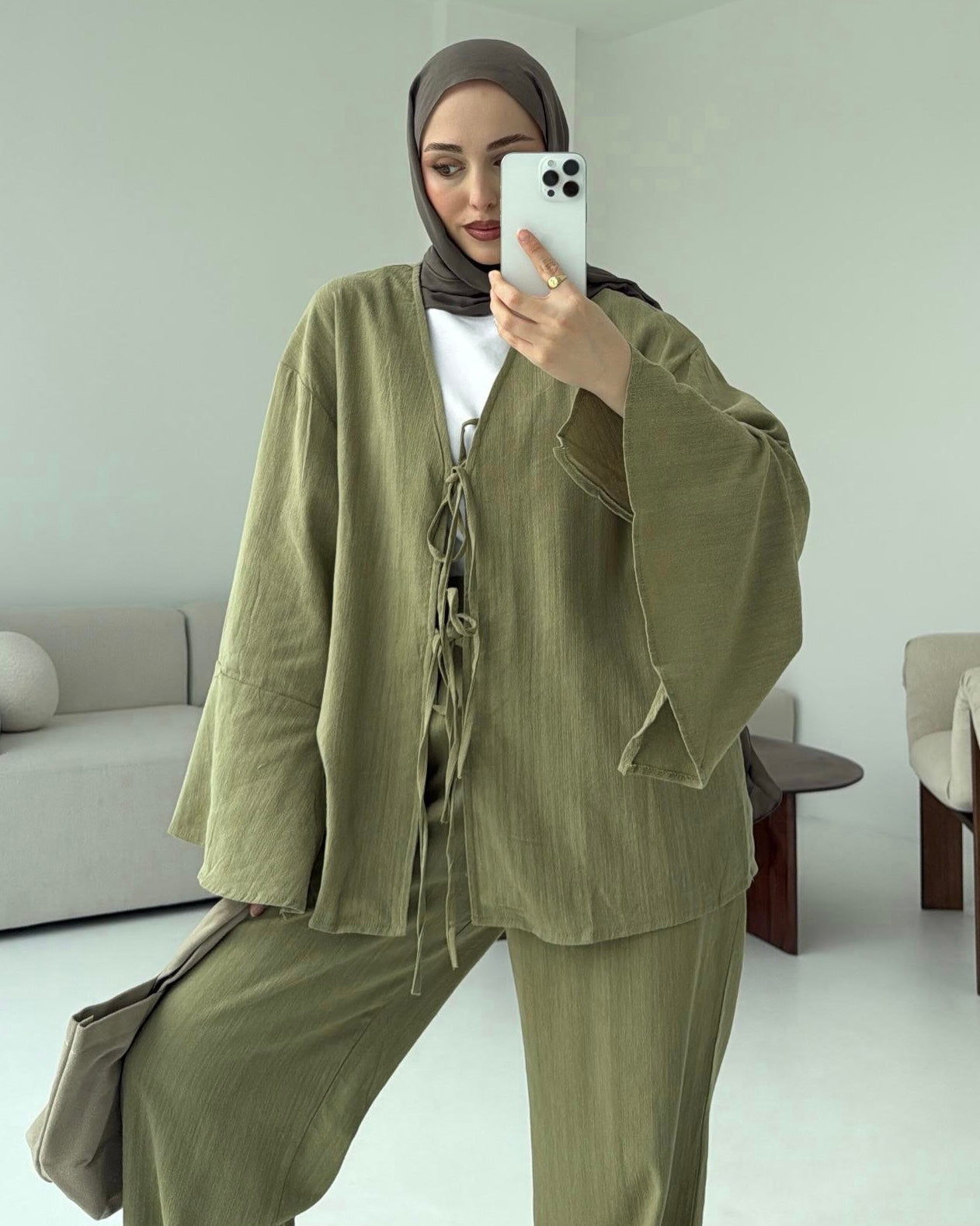 Pistachio Tie Front Casual Set | طقم فستقي كاجوال برباط أمامي