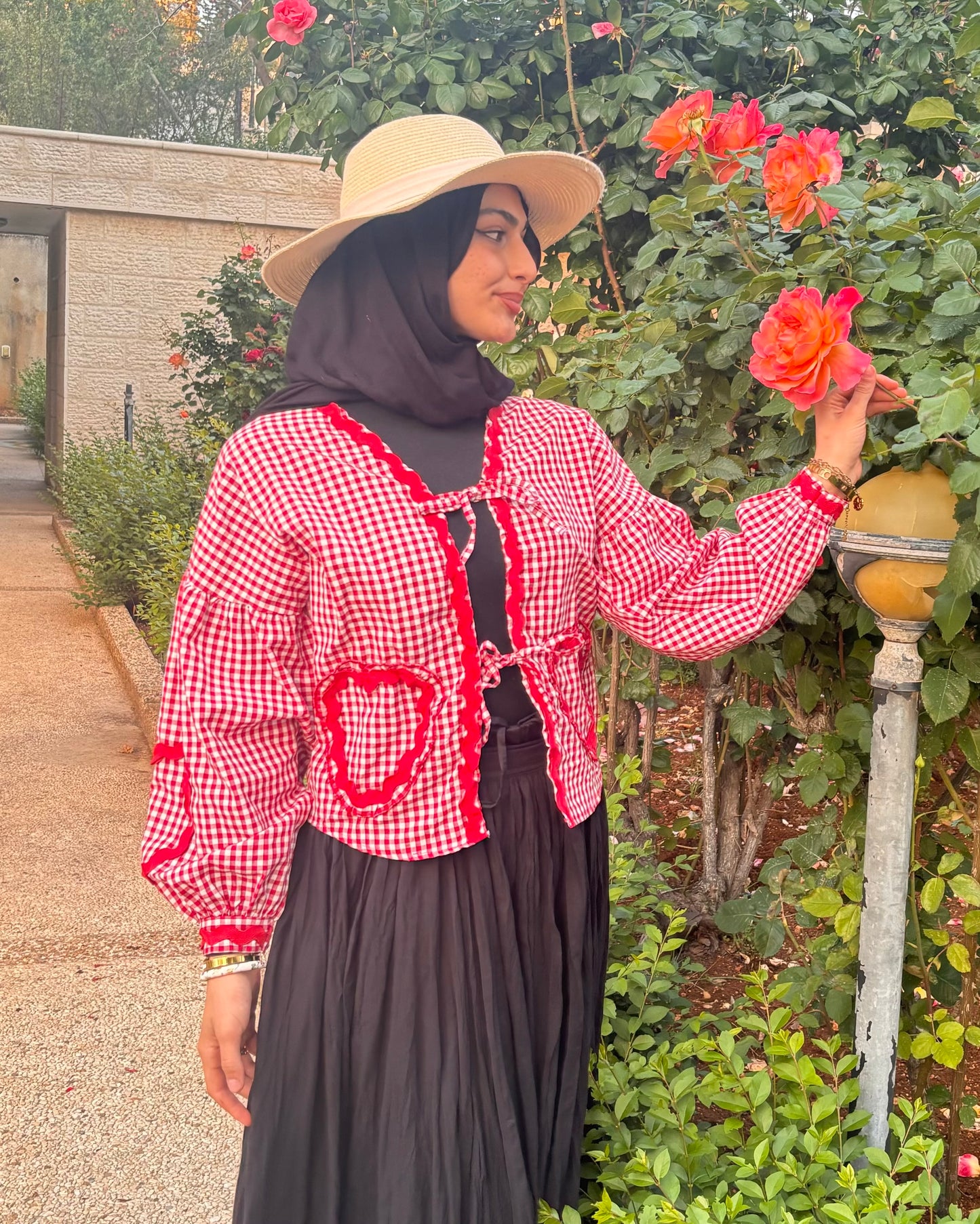 Blouse With a Red Gingham Pattern & Heart Details | بلوزة بنقشة مربعات باللون الأحمر وتفاصيل قلب