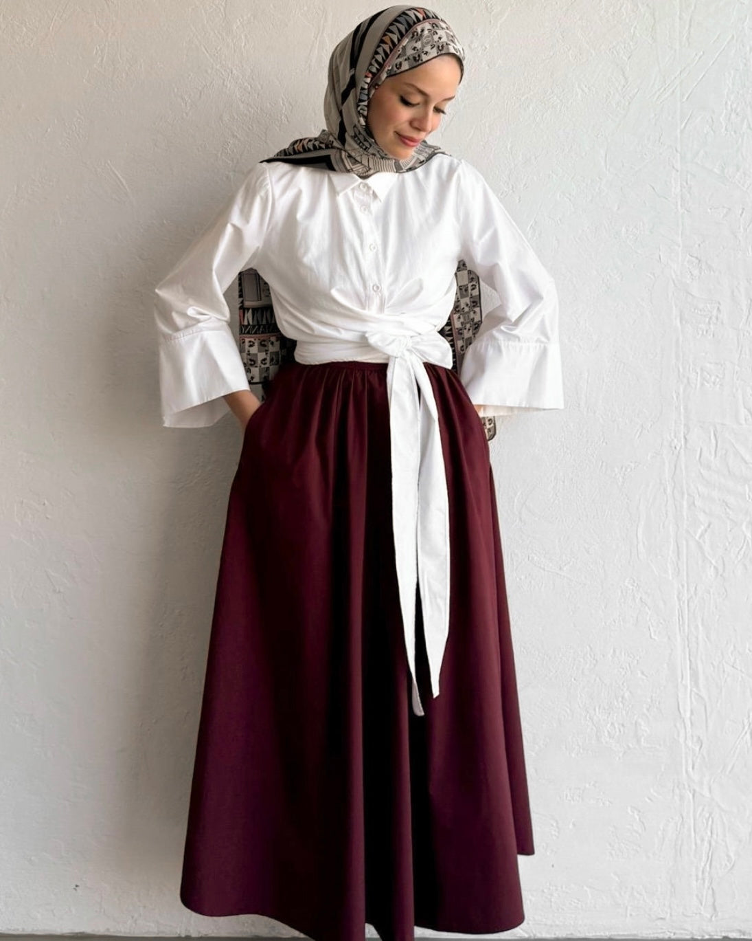 White Side Knot Wrap Top | توب ابيض ناعم بقصة لف وربطة جانبية