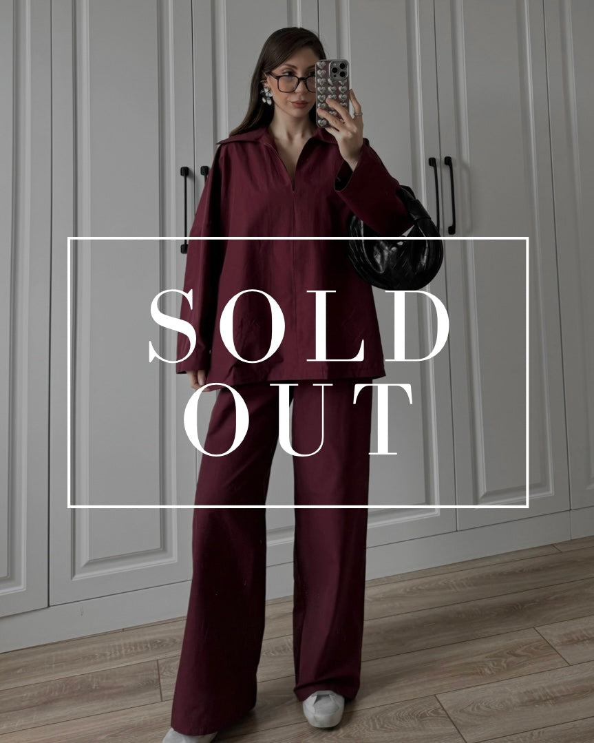 Burgundy V-Neck Set | V-طقم خمري بياقة على شكل