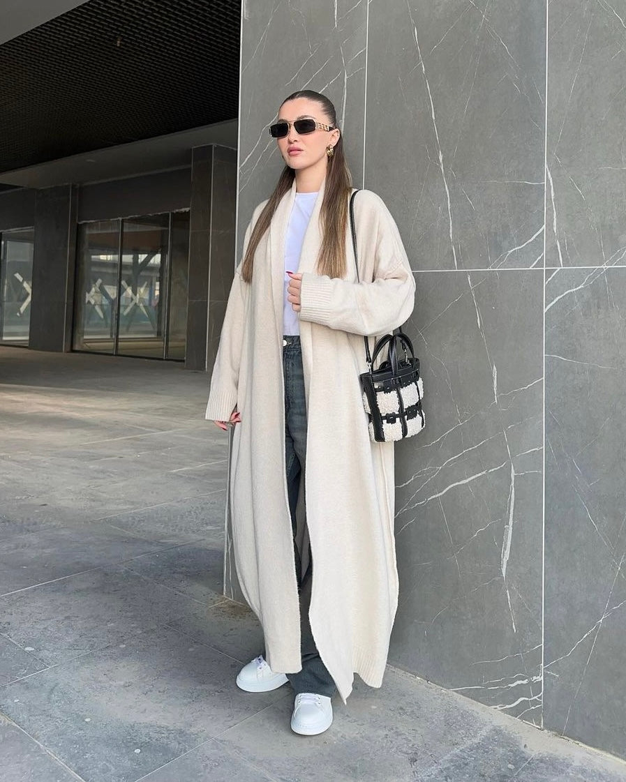 קרדיגן ארוך קרע סרוג