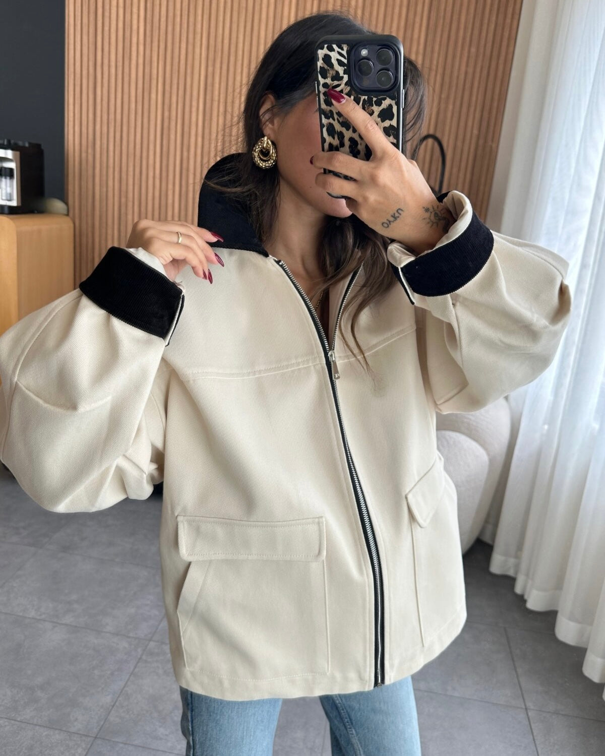 Cream Jacket with Black Cuffs & Collar