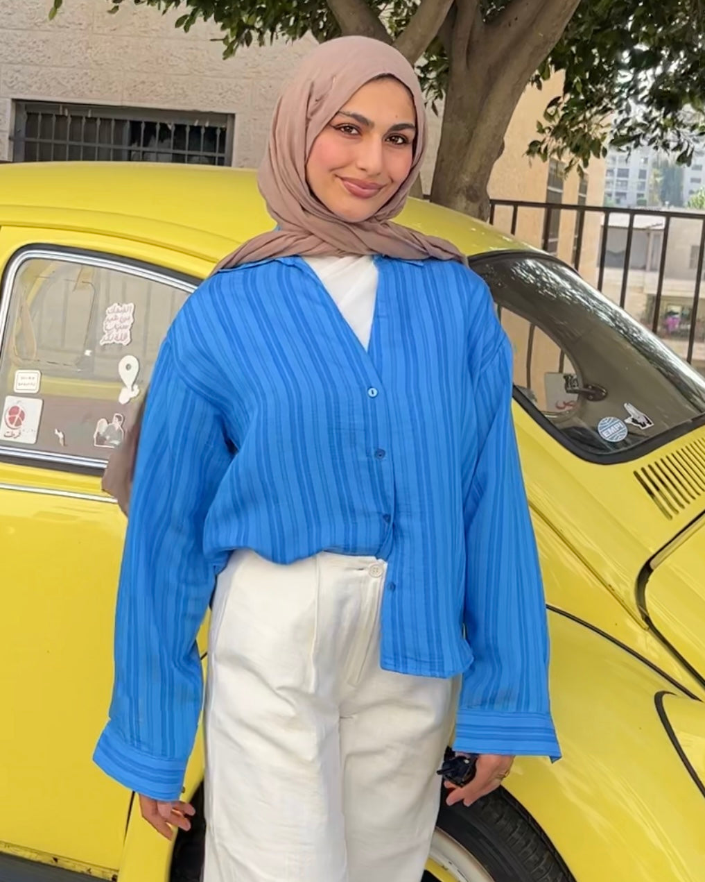 Casual Vibrant Blue Striped Shirt | قميص كاجوال مخطط باللون الازرق