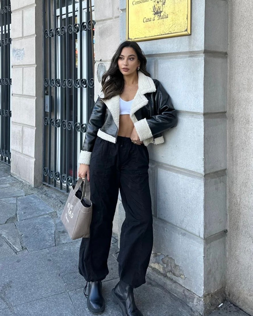 Cropped Black Leather Jacket