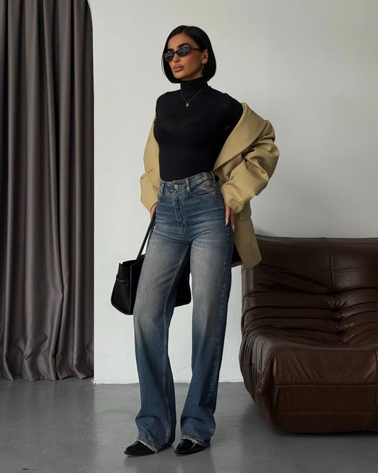 High-Rise Vintage Wash Denim Jeans | جينز بخصر عالٍ