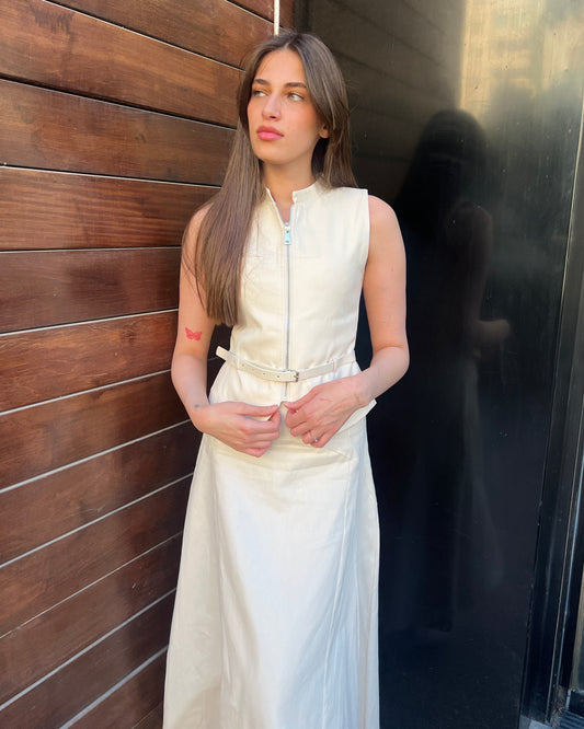 Belted Zip Up Vest and Maxi Skirt Set | طقم ڤيست بسحاب وتنورة ماكسي