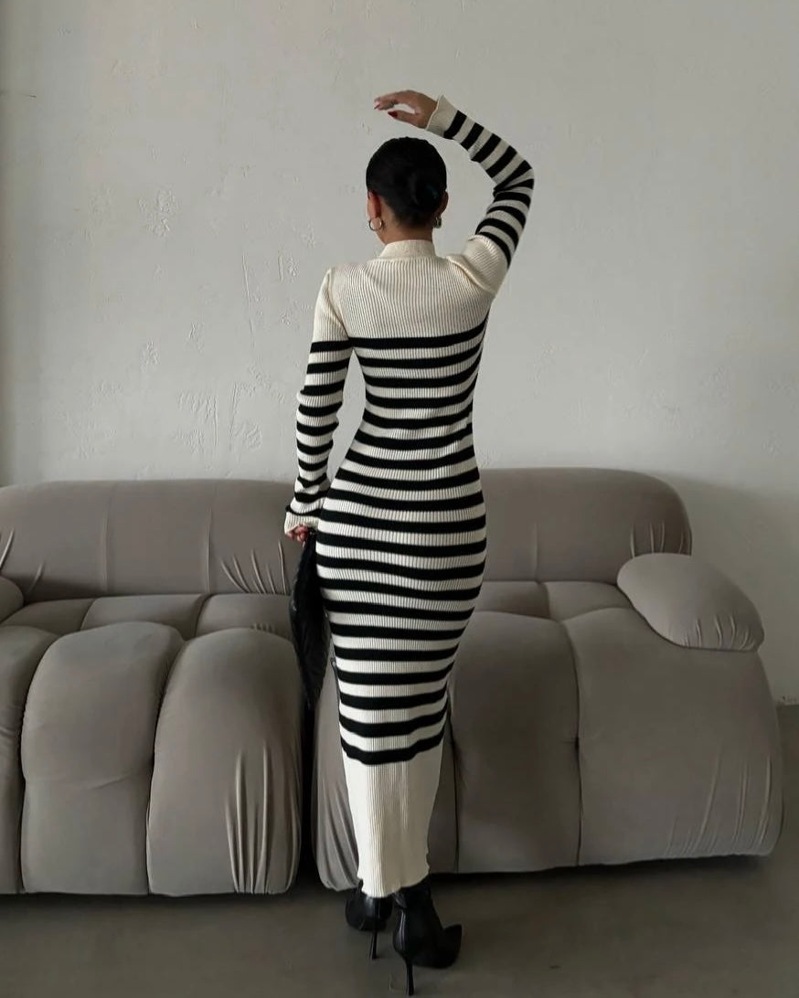 Striped Bodycon Dress | فستان كريمي مخطط