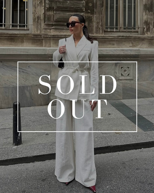 Ivory Linen Wrap Cinched Waist Suit Set | طقم كتان باللون السكري بتصميم لفّ من خصر