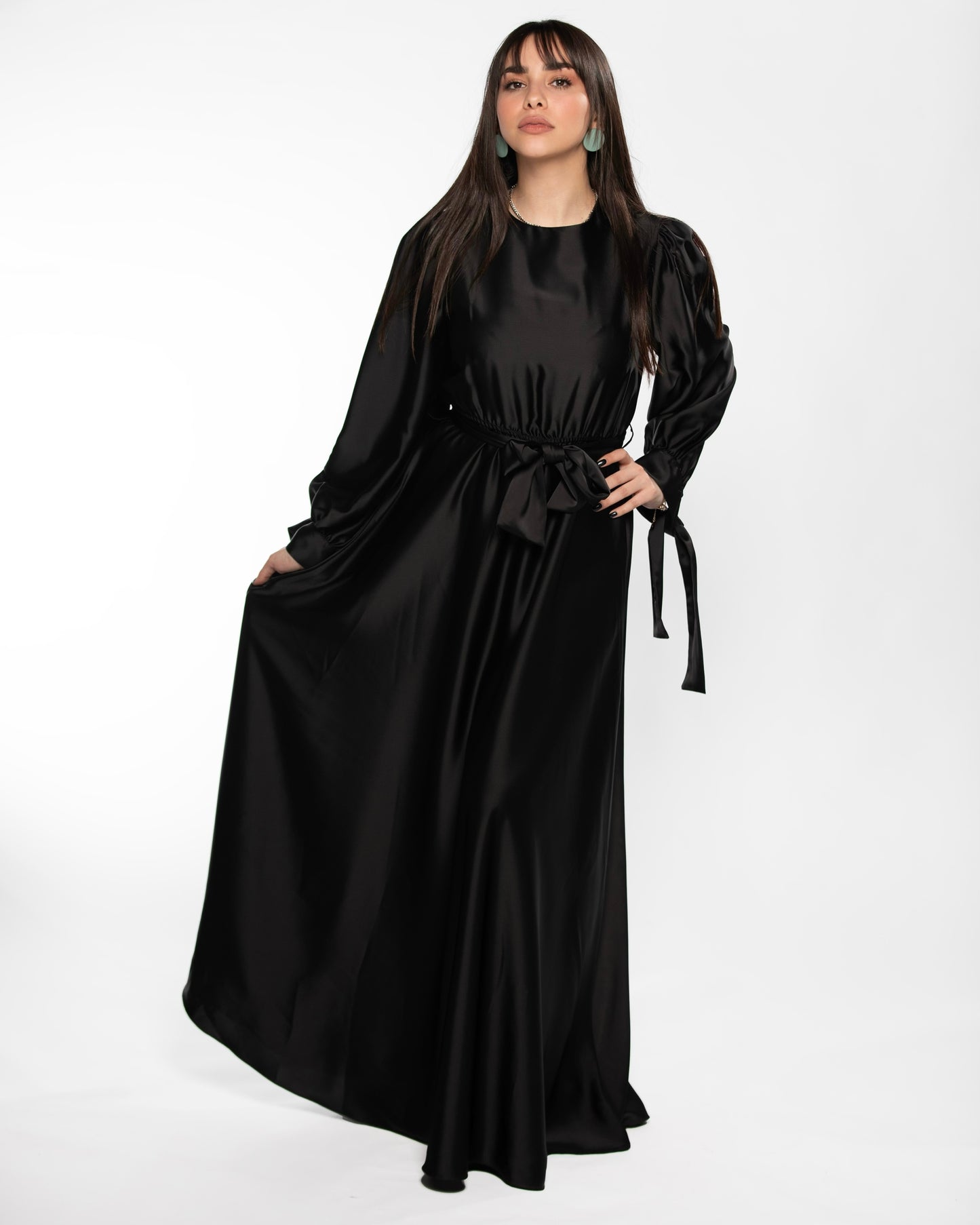 Maxi Satin Black Dress | فستان ساتان ماكسي أسود