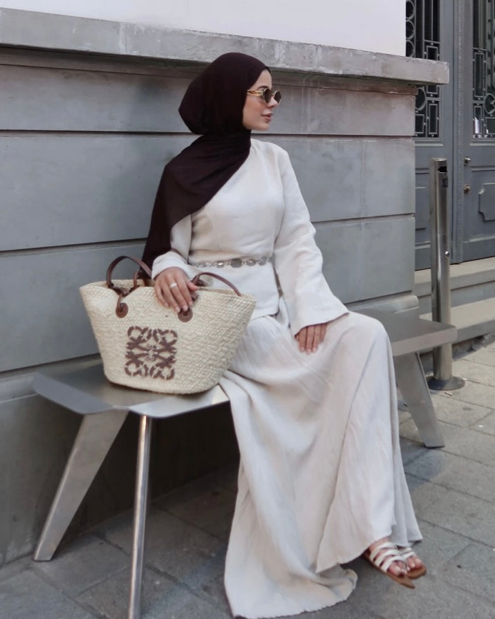 Beige Asymmetric Linen Set | طقم كتان بلون بيج بقصة غير متماثلة