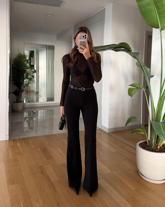 Black High-Waisted Lycra Flare Pants | بنطلون فلاير أسود لايكرا بقصة عالية الخصر