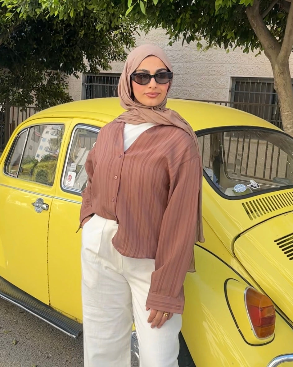 Casual Brown Striped Shirt | قميص كاجوال مخطط باللون البني