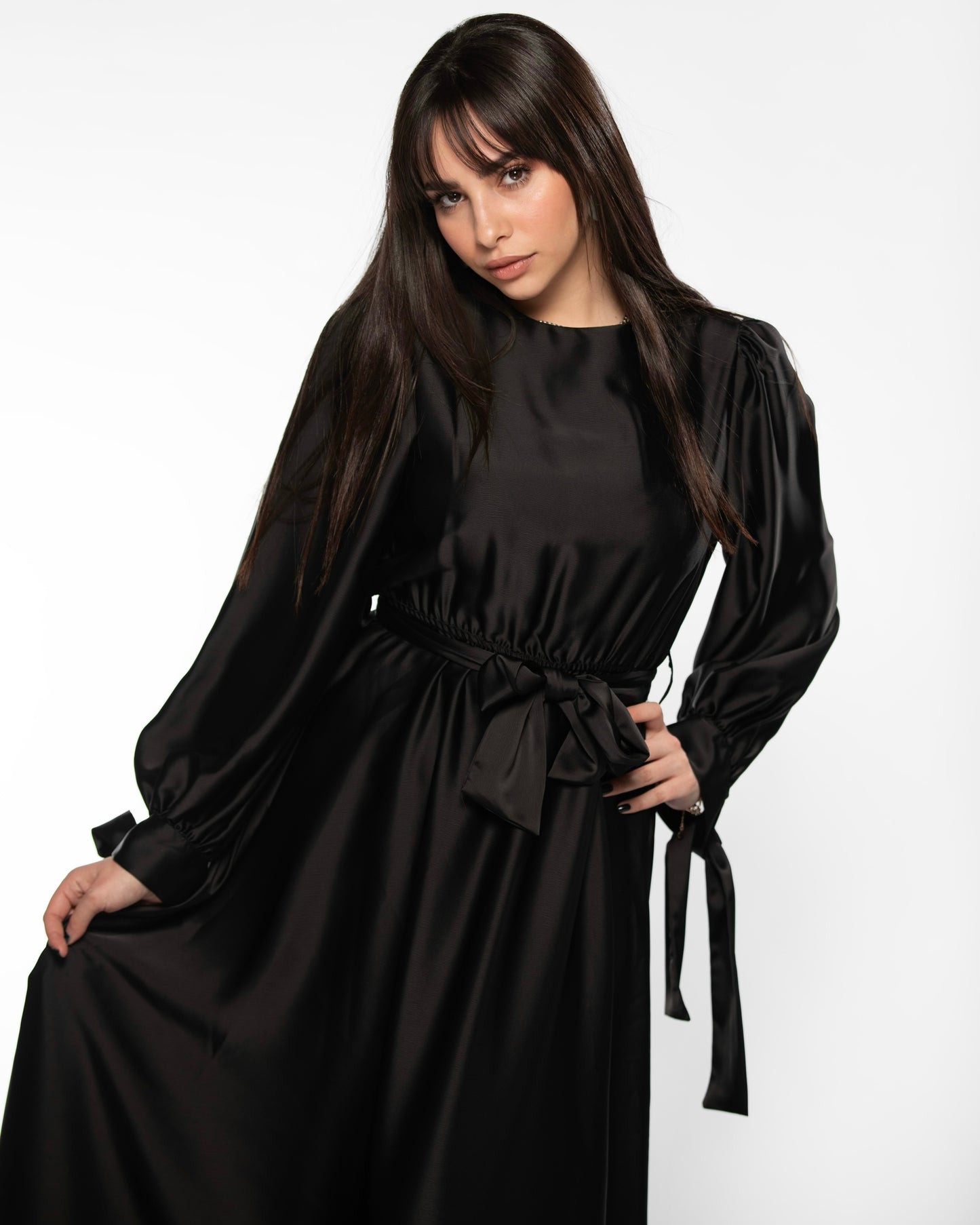 Maxi Satin Black Dress | فستان ساتان ماكسي أسود