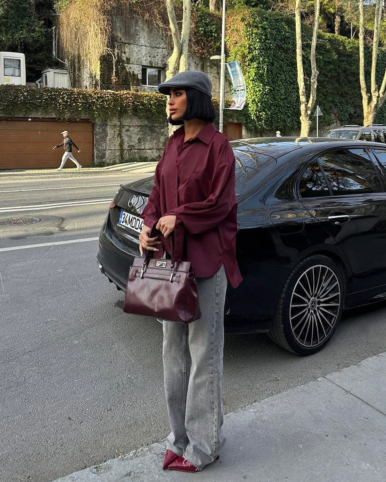 Burgundy Button-Up Shirt | قميص بأزرار أمامية بلون البيرغندي