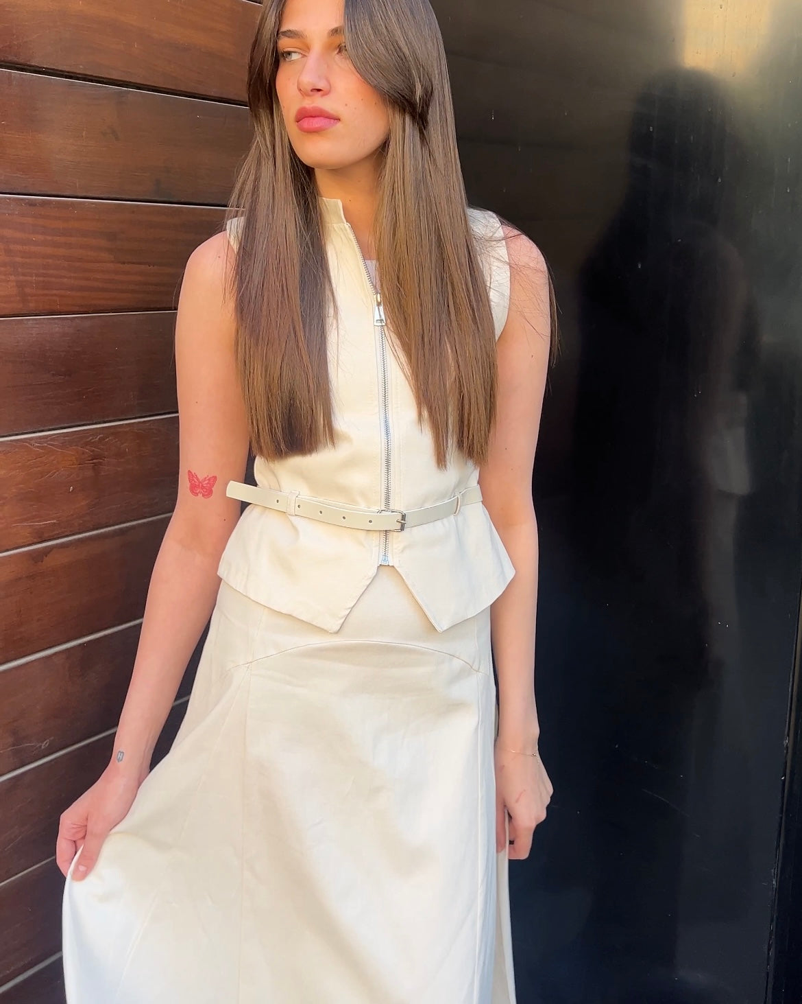 Belted Zip Up Vest and Maxi Skirt Set | طقم ڤيست بسحاب وتنورة ماكسي