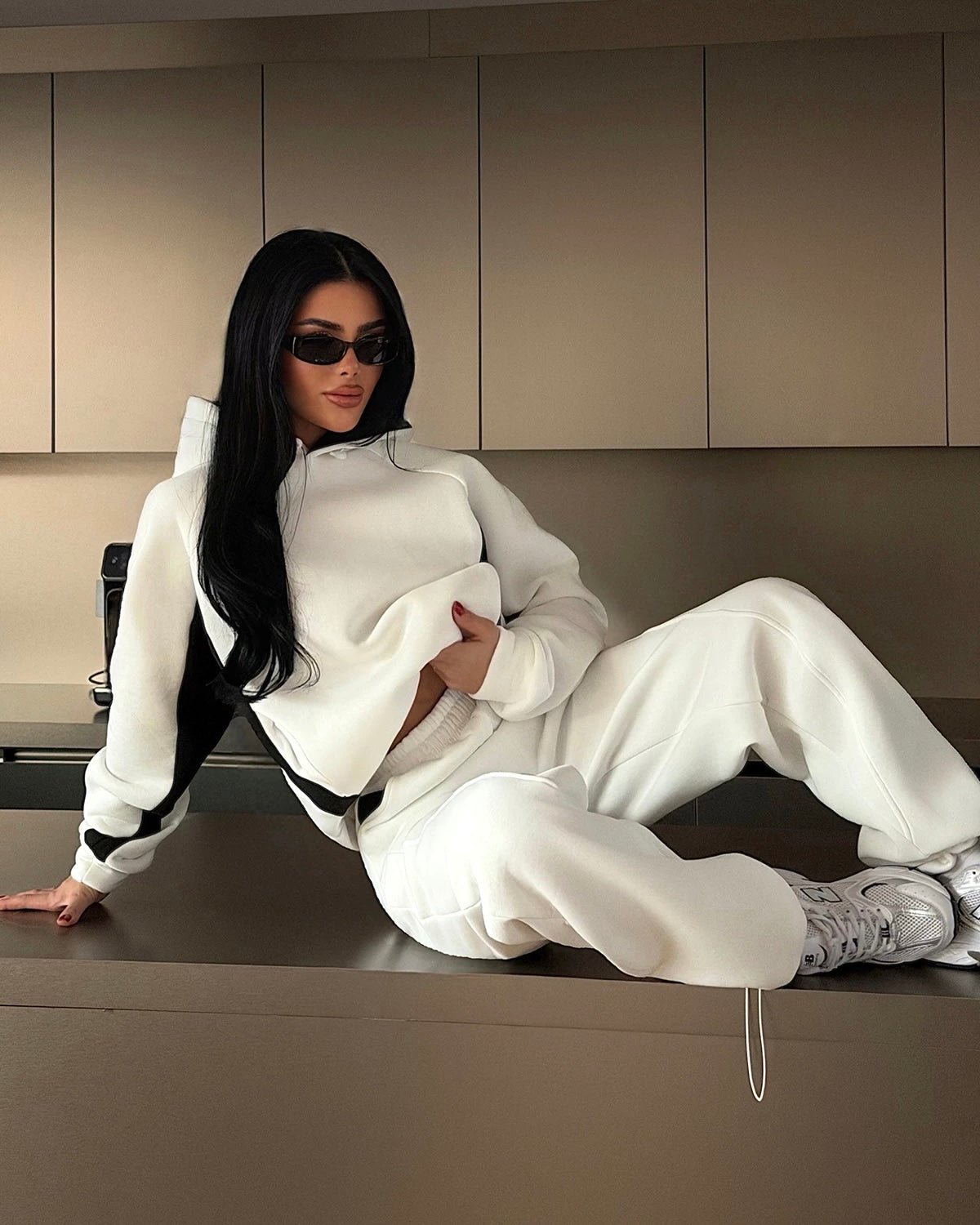 Contrast Edge Black & White Two-Piece Set