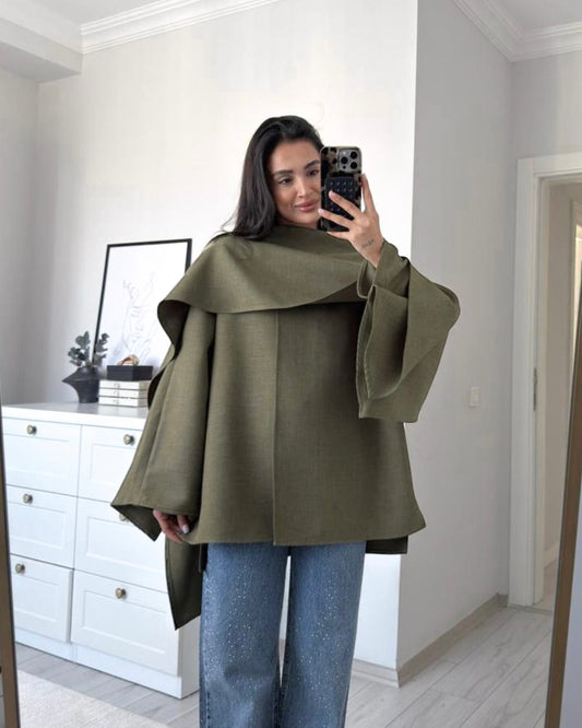 Petrol Green Asymmetrical Cape Top | توب كيب غير متماثل بلون بترولي