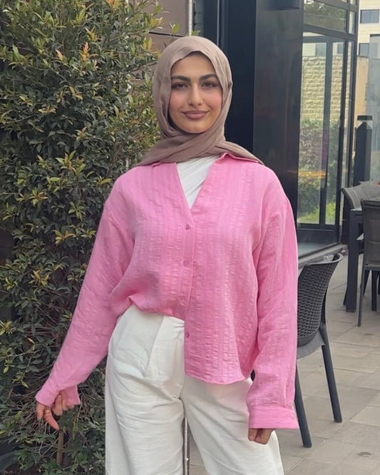 Casual Pink Striped Shirt | قميص كاجوال مخطط باللون الزهري