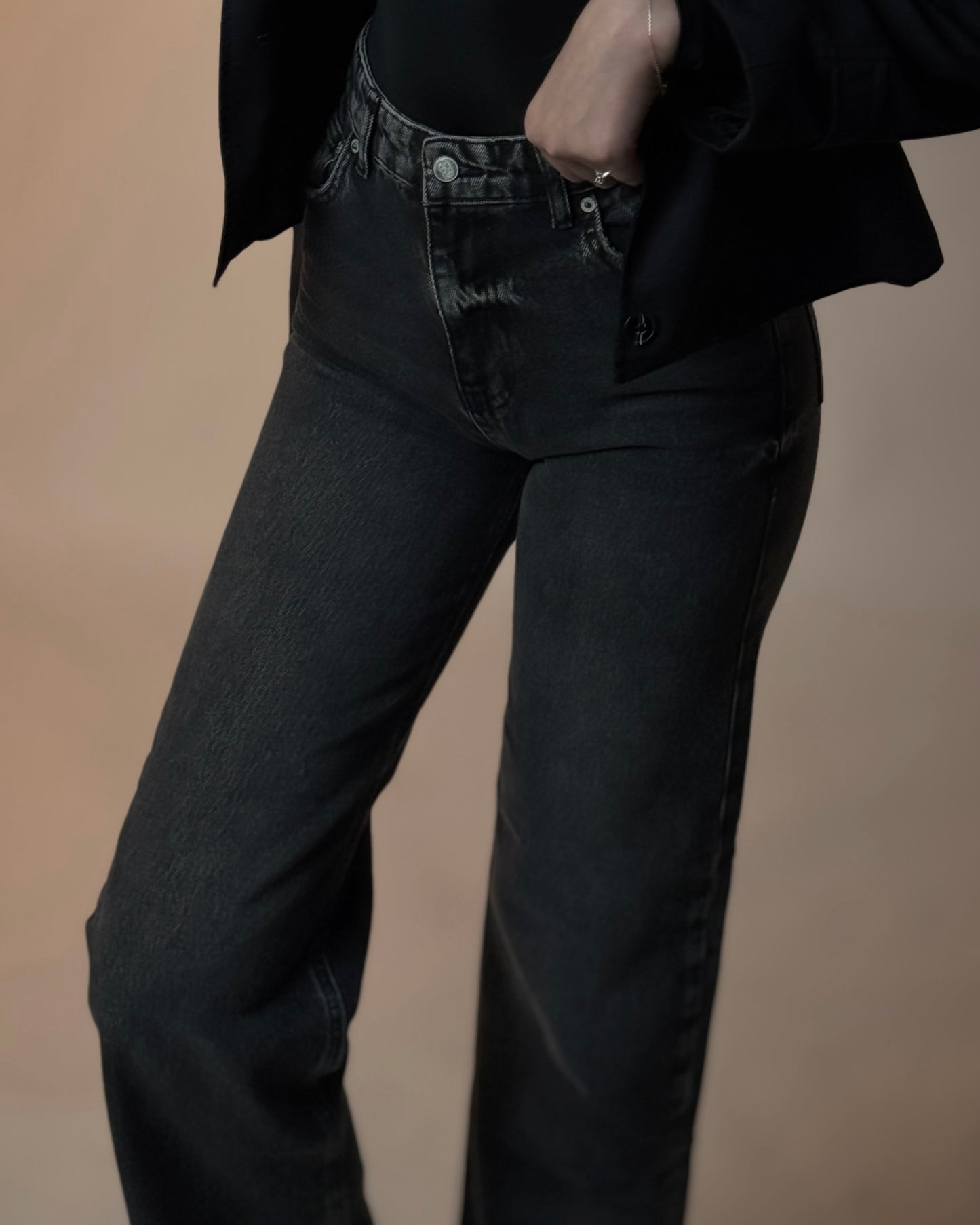 Charcoal High-Waist Straight Jeans