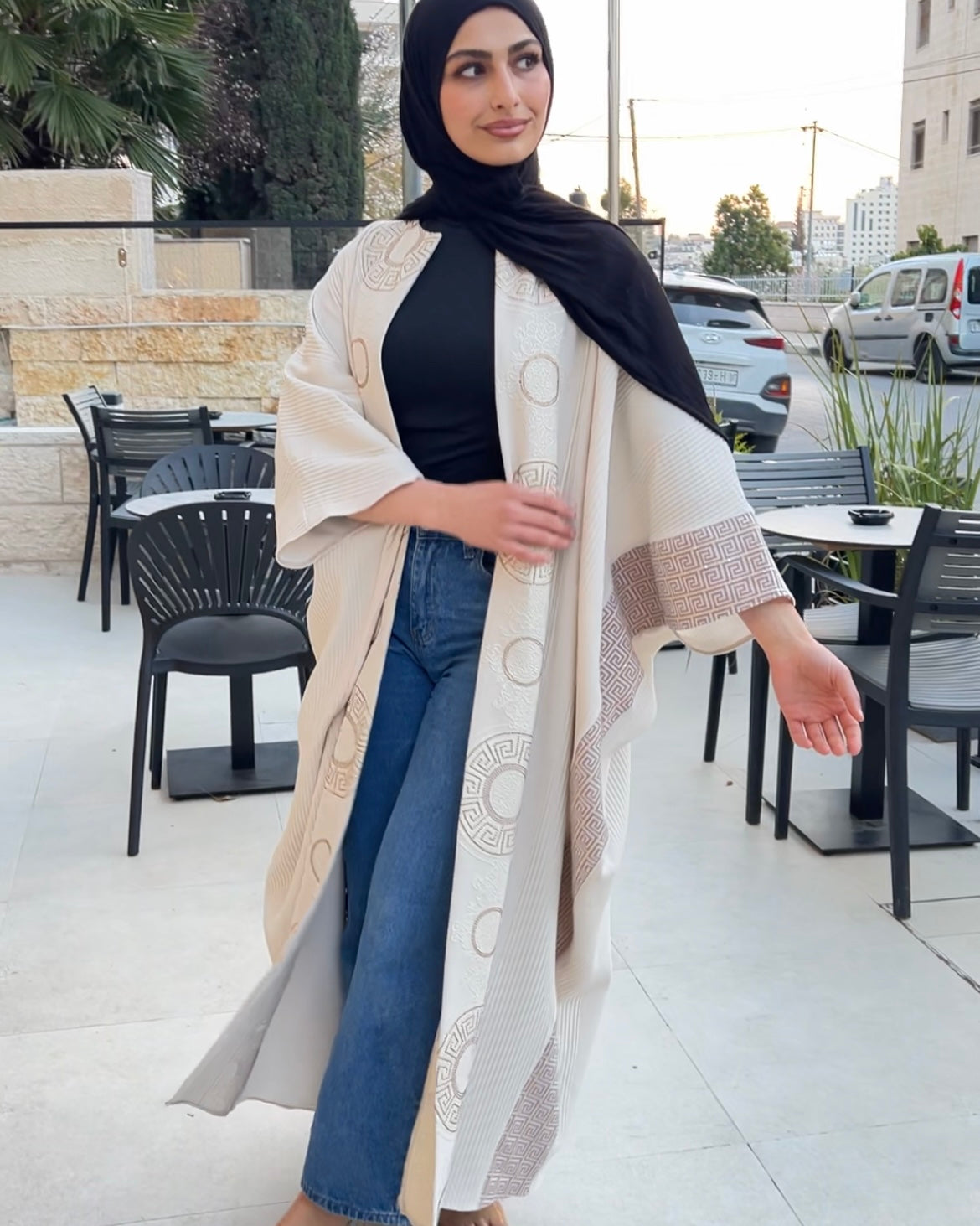 Light Grey Kaftan with Shiny Embroidery | قفطان رمادي بارد بتطريز لامع