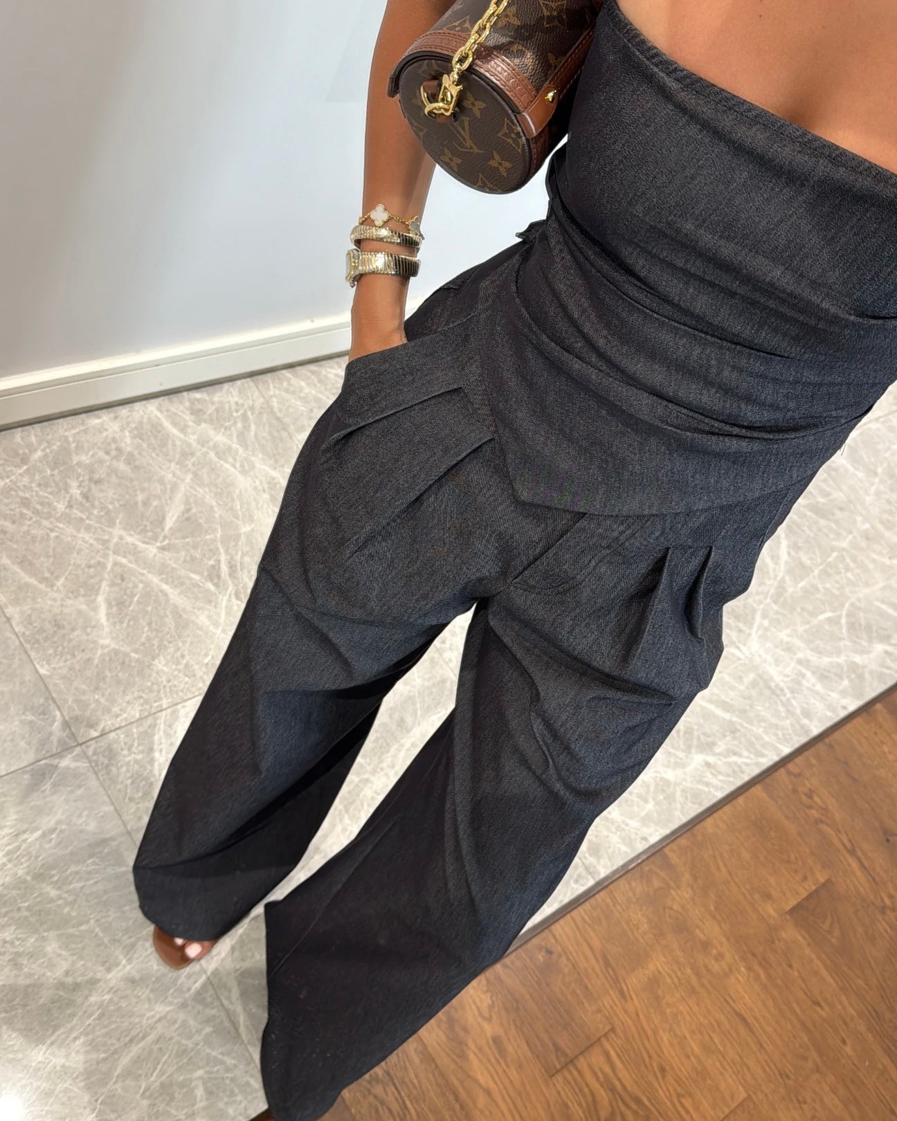 Elegant Dark Denim Set | طقم جينز غامق أنيق