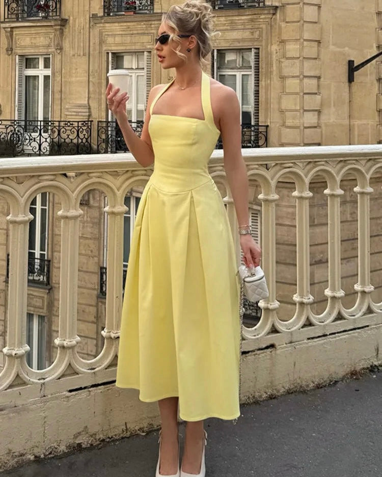 Lemon Halter Midi Dress | فستان ميدي أصفر برباط حول الرقبة