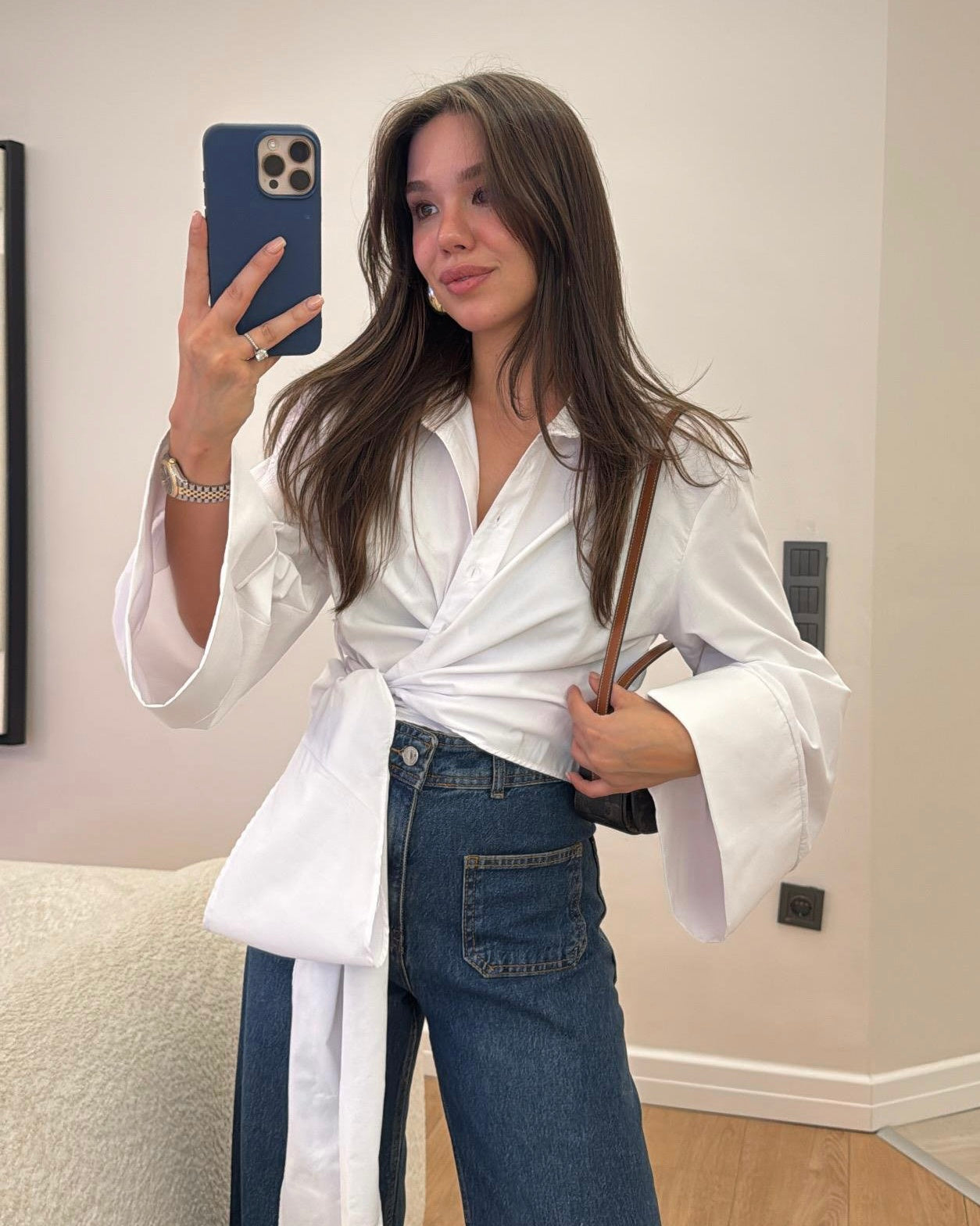 White Side Knot Wrap Top | توب ابيض ناعم بقصة لف وربطة جانبية