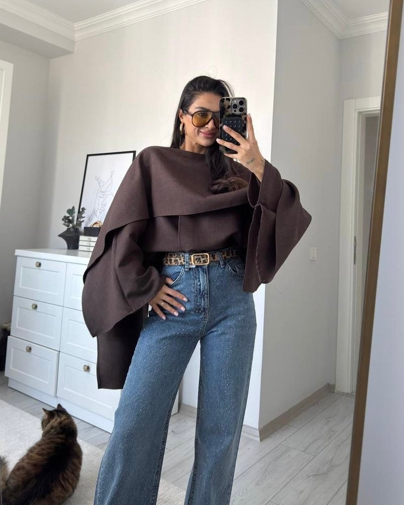 Petrol Green Asymmetrical Cape Top | توب كيب غير متماثل بلون بترولي