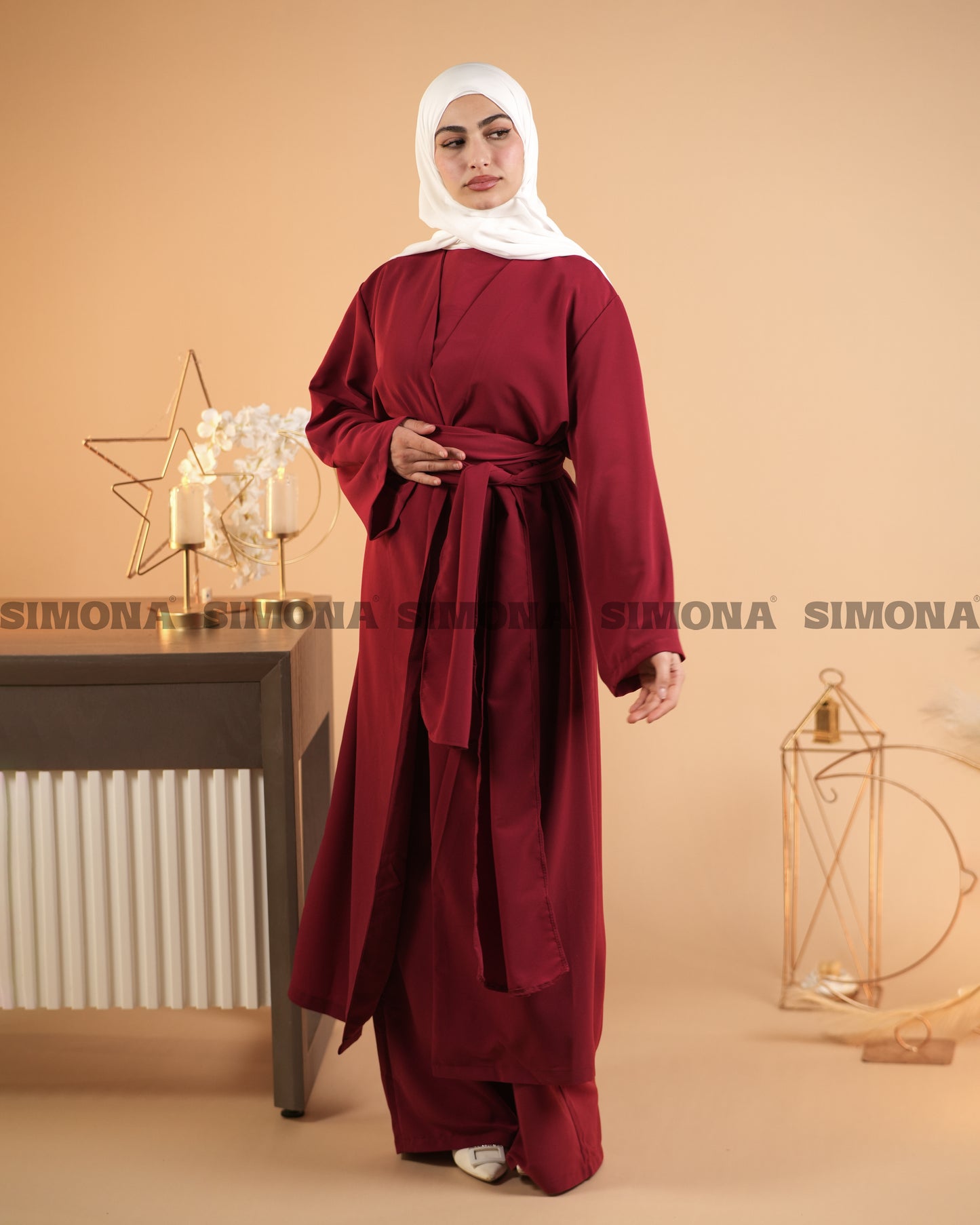 Maroon Elegant 3 Piece Abaya | طقم انيق 3 قطع باللون الخمري