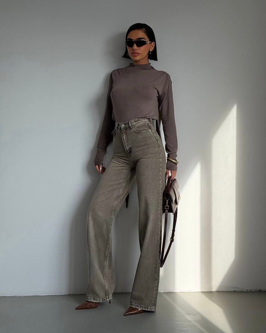 Acid Wash High-Rise Denim Jeans | جينز باهت بخصر عالي