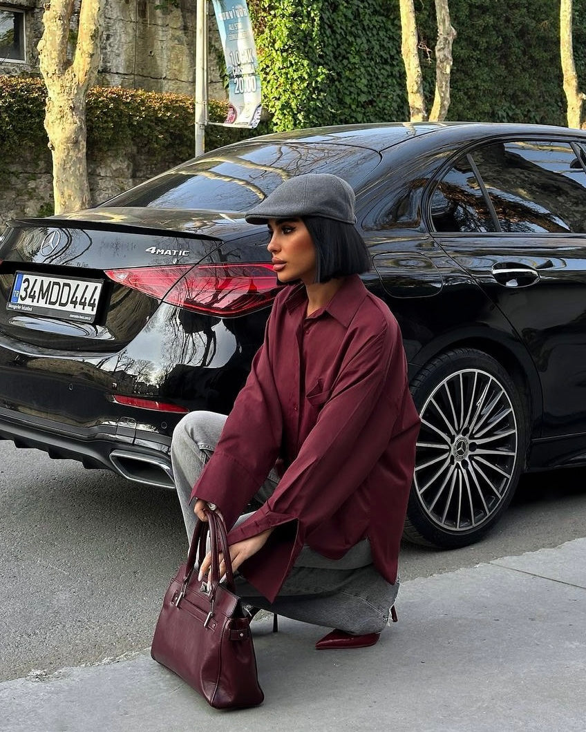 Burgundy Button-Up Shirt | قميص بأزرار أمامية بلون البيرغندي