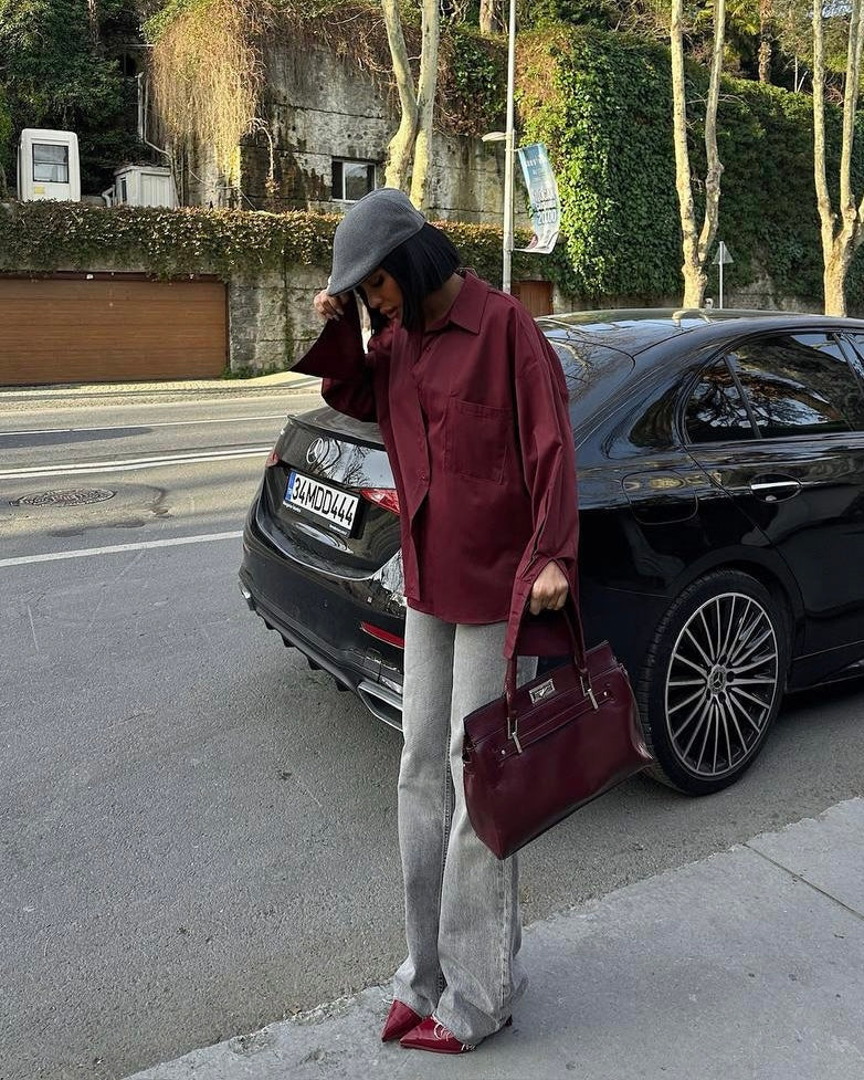 Burgundy Button-Up Shirt | قميص بأزرار أمامية بلون البيرغندي